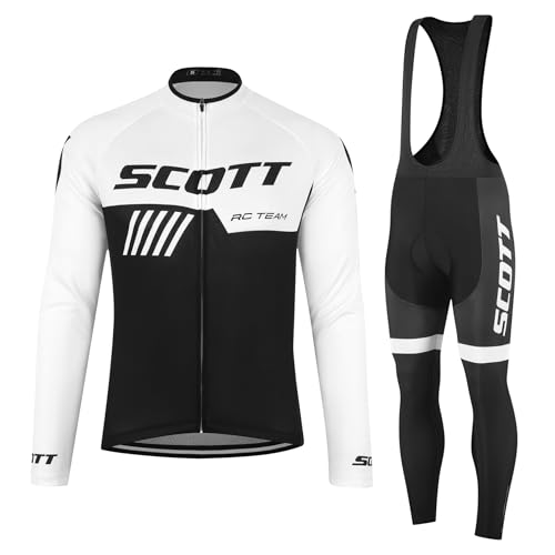 Tedila Radtrikot Langarm Herren Set Rennrad Trikot Fahrradtrikot Radsportanzüge mit 5D Gepolsterte Trägerhosen Frühling Herbst