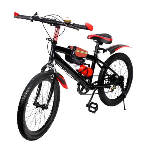 20 Zoll Kinderfahrrad, 7 Gang Mountainbike mit Kotflügeln & Höhenverstellbarem Sitz, Mountainbike Geländefähiges Kinderfahrrad Scheibenbremse Bike für Kinder Von 8-13 Jahren, Tragfähigkeit 85kg (Rot)