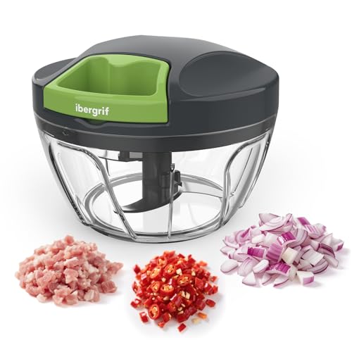 Ibergrif M501 Zwiebelschneider Manuell, Multifunktionaler Zwiebel Zerkleinerer, Multizerkleinerer mit Deckel, BPA-Frei, Easy Pull Zerkleinerer Manuell für Zwiebeln, Knoblauch, Nüsse
