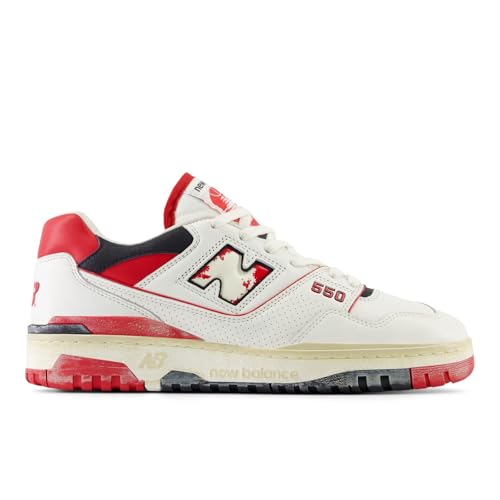 New Balance Men's 550 Sneakers, Sea Salt/Team Red/Black, 38.5 EU