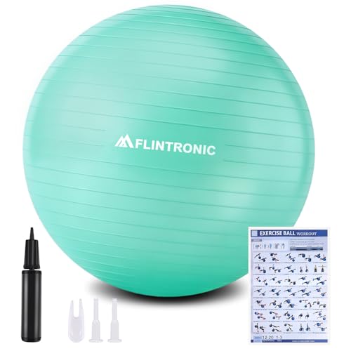 flintronic Gymnastikball, 55cm, Ultra-Dicker Anti-Explosions-Yoga-Ball mit aufblasbarer Fußpumpe, Anti-Rutsch-Sitzbal, Robuster Maximalbelastbarkeit Fitness-Ball für Yoga, Pilates, Grün