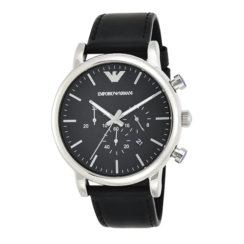 Emporio Armani Watch For Men, Chronograph Movement and 46mm Case Size with Stainless steel, Leather or Silicone strap Schwarz und Silberton , 46MM