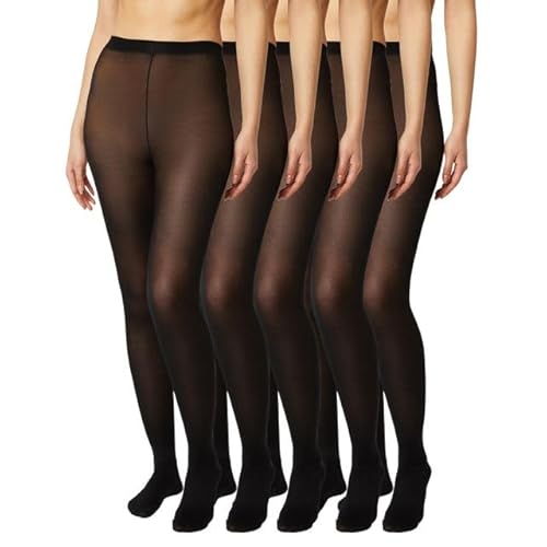 FM London Damen (5er-pack) Strumpfhose Für Tights, Schwarz, XL EU