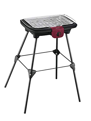 Tefal Easygrill Elektrischer Standgrill | BG90F5 | Mit Standfüßen Für Draußen | Auch Als Tischgrill Drinnen verwendbar | 2300 W | 870cm² Grillfläche | Leichte Reinigung | schwarz/Burgunderrot