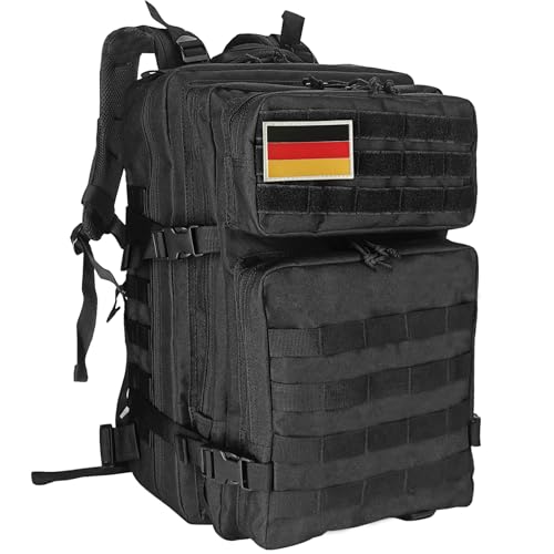 Oreunik Militär Rucksack Herren,45L Wasserdicht Taktischer Bundeswehr Rucksack Molle Rucksäcke Survival Backpack für Wandern im Freien Trekking Camping Wandern Angel Reise Arbeit (Schwarz)