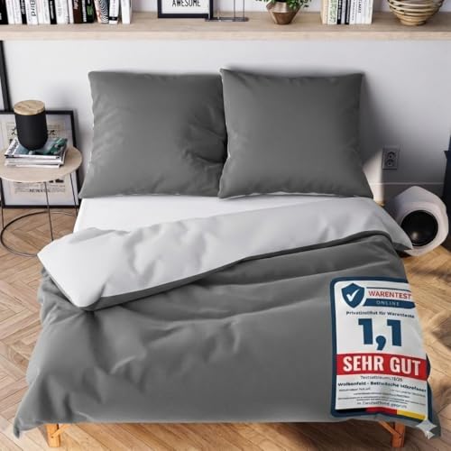 Wolkenfeld Bettwäsche 135x200 cm – Hellgrau/Dunkelgrau - kuschlig weich & bügelfrei – ÖKO-TEX Zertifiziert – Mikrofaser Bettwäsche-Sets 1x Bettbezug 135 x 200 + 1x Kissenbezug 80x80