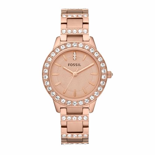 Fossil Uhr für Damen Jesse, Quarzwerk, 34mm Rose Gold Edelstahlgehäuse mit Edelstahlarmband, ES3020