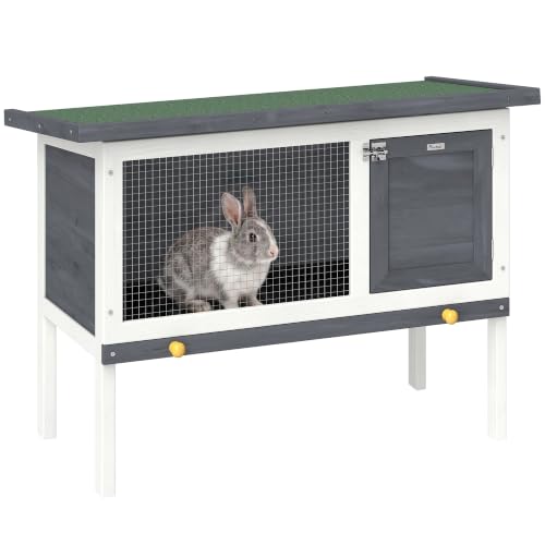 PawHut Hasenstall aus Holz Bitumendach für Kleintiere 90x45x65 cm Grau