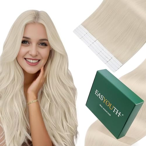 Easyouth Tape in Extensions Echthaar Blond Echthaar Extension Tapes Platinblond Extensions Menschenhaar Tape Glänzen #1000 30cm 30g