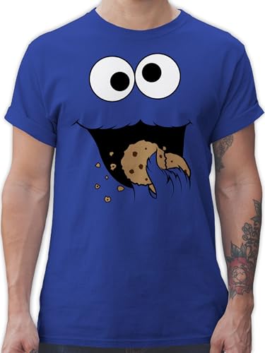 T-Shirt Herren - Karneval & Fasching - Keks Monster I Krümelmonster I Cookie Monster Fastnacht I Fasnacht I Fasnet - L - Royalblau - Partner Look Family faschingsshirt Faschings Auge
