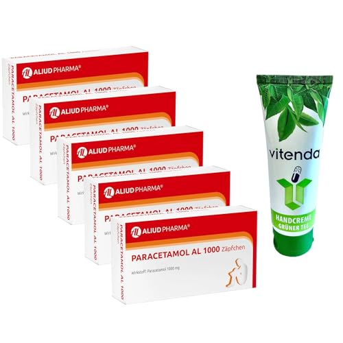 Paracetamol AL 1000mg Suppositorien 5x10 Stück incl. einer Handcreme von vitenda - bei Schmerzen und Fieber