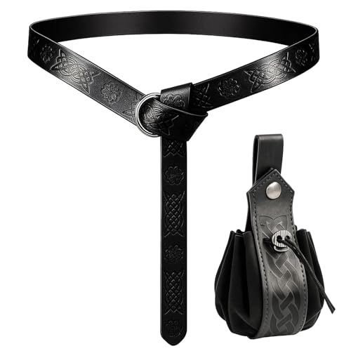 YEWCEP Mittelalter Gürtel, 2 Pcs Gürtel mit Tasche Für Damen Und Herren, Wikinger Accessoires Ideal Für Mittelalterkleidung Und Cosplay, Halloween