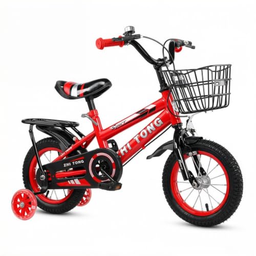 Qryselen Kinderfahrrad 14 Zoll, Kinder Fahrrad ab 3-6 Jahre Junge und Mädchen, Höhenverstellbar Kinderfahrräder mit Stützräder und Duales Bremssystem, Fahrrad für Kinder (Rot)