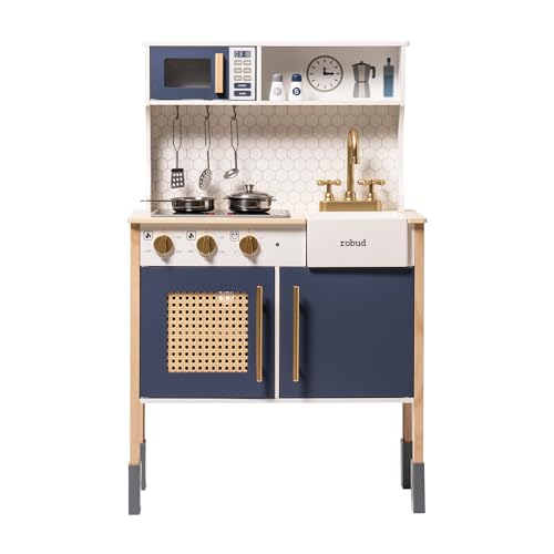 ROBUD Spielküchen aus Holz für Kinder, mit Zubehör, geeignet für Kinder ab 3 Jahren, Montessori