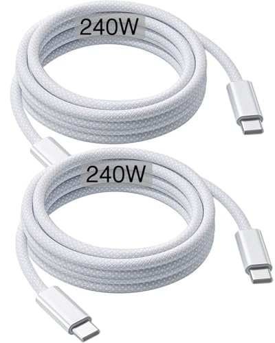 240W USB C Kabel 2m, USB C auf USB C ladekabel (2 Stück), Schnellladekabel für Macbook Pro/ Air/ Neo M5 M4 M3, iPad Pro 12.9,Air 5/4th,Mini 7/6th,10/11th, iPhone 18/Duo/17/17e/16/15/16e/Pro Max Type C
