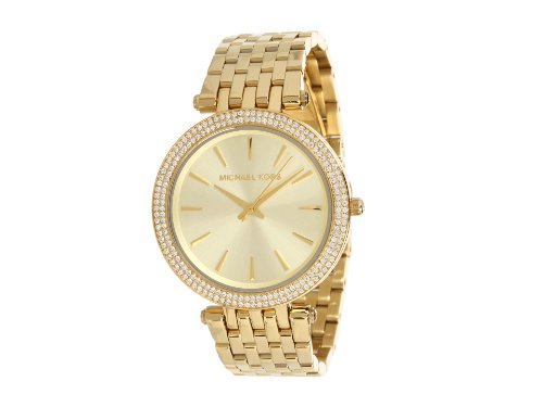 Michael Kors Damen Quartz Armbanduhr, 39.00mm Gehäusegröße mit champagnerfarben analog Zifferblatt und Gold Metallarmband Armband MK3191