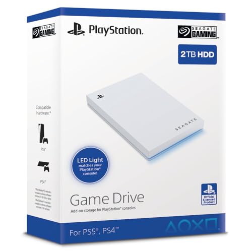Seagate Game Drive PS4/PS5 2TB, tragbare externe Festplatte, 2.5 Zoll, USB 3.0, weiß, LED blau, inkl. 2 Wochen Playstation+ (STLV2000202)