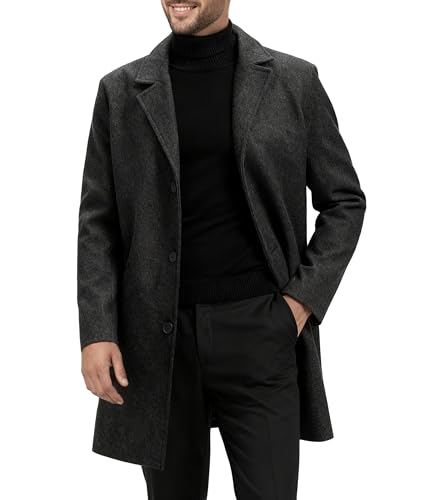 GLESTORE Mantel Herren Wintermantel Lang Trenchcoat Herrenmantel Winter Coat Men Schwarz L