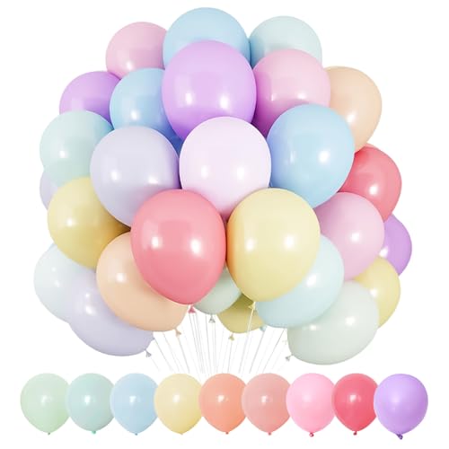 100 Stück Luftballons Pastell, Helium Ballons Pastellfarben, Makronen Luftballon Rosa Hellblau, Party Deko Bunt Pastell, Regenbogen Luftballons, für Geburtstag Hochzeit Babyshowerparty Deko