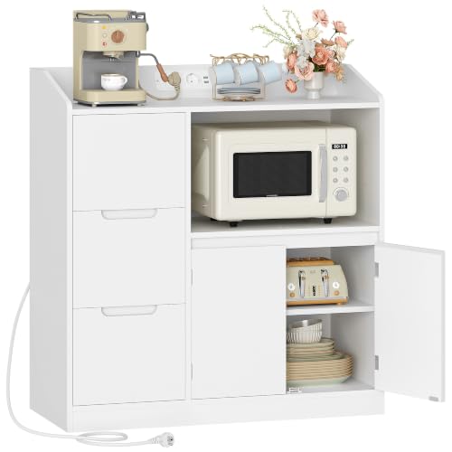 Hzuaneri Sideboard, Küchenschrank mit Arbeitsplatte, Steckdosenleiste