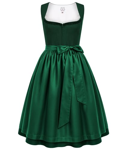 DIRNDLSTERN Damen Trachtenrock Grün - Midi Trachtenkleid für Oktoberfest Leinen Dirndlkleid mit Dirndlschürzen 40