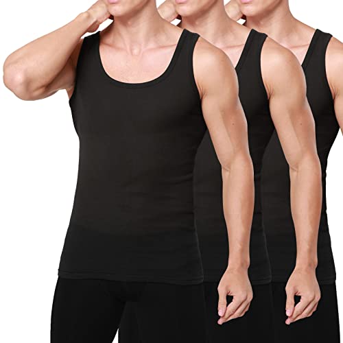 Smart Sir Unterhemd Herren 3er Pack 100% Baumwolle Tank Top Männer Schwarz, Size M
