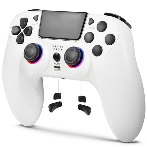 Lampelc Wireless Controller für PS-4, Wireless Game Controller Joystick für PS-4/Pro/Slim Konsole mit Doppelte Vibration/6-Achsen Gyro Sensor/Audio-Funktion/RGB-LED