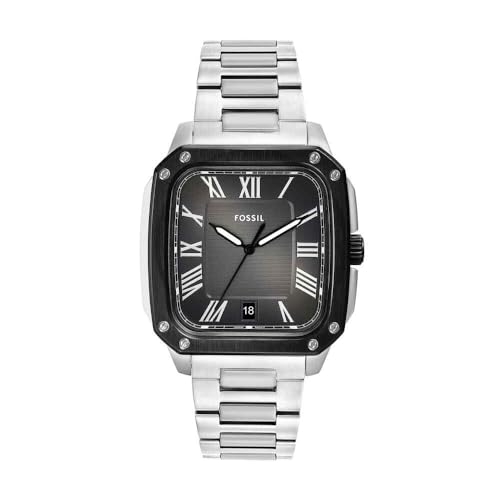 FOSSIL Crosby Uhr für Herren, Quarz-Dreizeiger-Datumswerk mit Edelstahlarmband