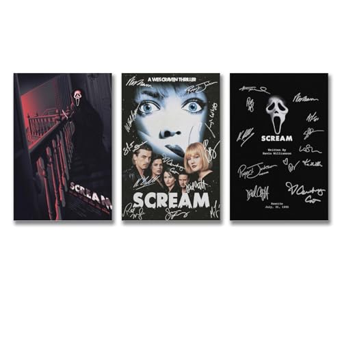 Set of 3 Scream Classic Horror Film Vintage Poster für Zimmer - Ästhetische Leinwand-Wandkunst, Schlafzimmer-Dekor 08x12inch(20x30cm)-3pcs