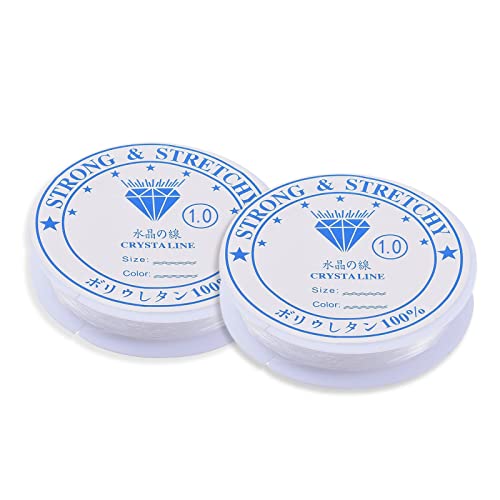 Gummifaden für Armbänder,Elastisches Band für Armbänder,Armband Gummiband Elastisch,Elastische Schnur für Perlenschmuck Armbänder Basteln,Perlonfaden Transparent,Schmuckfaden,Rolle 4m,2 Pcs(1mm)