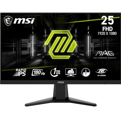 MSI MAG 256F 24,5 Zoll FHD Gaming Monitor - 1920 x 1080 Rapid IPS Panel, 180 Hz / 1ms GtG, 127% sRGB, Frameless Design, HDR Ready - DisplayPort 1.2a, HDMI 2.0b CEC