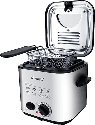 Steba DF 95 Edelstahl Mini-Fritteuse mit Fondue-Set 2in1 - Geruchsfilter - 1,2 Liter Volumen - 8 Edelstahl-Fonduegabeln - leistungsstark und schnell dank 840 Watt | 26-45-00
