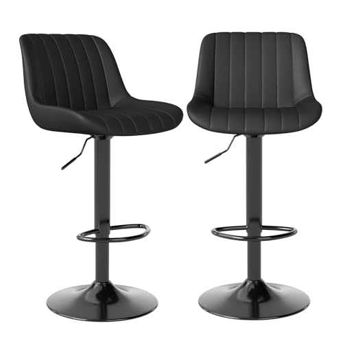 Youhauchair Barhocker 2er Set, Drehbare Barhocker mit Lehne, Höhenverstellbar aus PU-Leder, Moderner Barstuhl Küchenhocker Bar Hocker Bar Stool, Schwarz