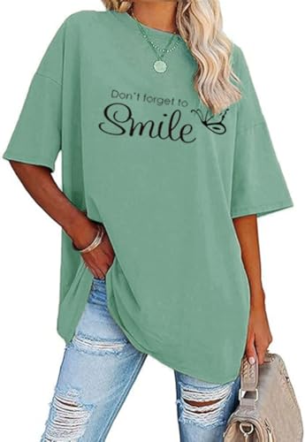 Teesho Damen Tshirt Kurzarm Oversized Oberteile Baumwolle Shirts Sommer Lose Tops Tunika (Hellgrün/XL)