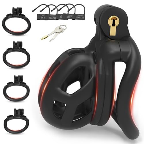 BDSMJOY 2.0 Cobra Chastity Cage Male Peniskäfig Set - Keuschheitskäfig Herren mit Chastity Cage Gürtel + 4 Arc Hoden Penisring,Cock Cage BDSMs Spielzeug Hart Keuschheitsgürtel für Herren (S)