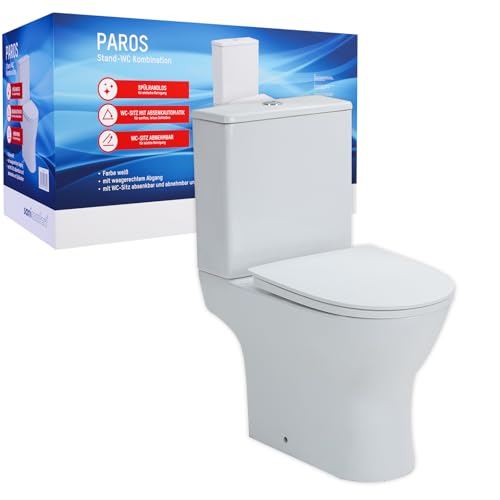 sanicomfort Stand-WC Kombination Paros spülrandlos, inkl. WC-Sitz und Spülkasten mit waagerechtem Abgang