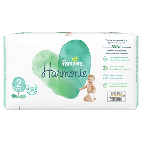 Pampers Harmonie Größe 2, 39 Windeln, 4 kg-8 kg, sanfter Hautschutz und pflanzliche Inhaltsstoffe, Essential Pack