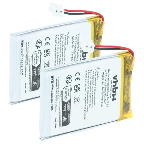 vhbw 2X Akku kompatibel mit Sony Playstation3 PS3 Sixaxis Wireless Controller Gamepad Controller (950 mAh, 3,7 V, Li-Ion)