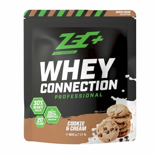 ZEC+ Whey Connection Professional – aus hochwertigem Whey-Konzentrat & 30% Whey Protein-Isolat, hochwertiger Eiweißshake mit Enzymkomplex, Sahnekeks - 800g