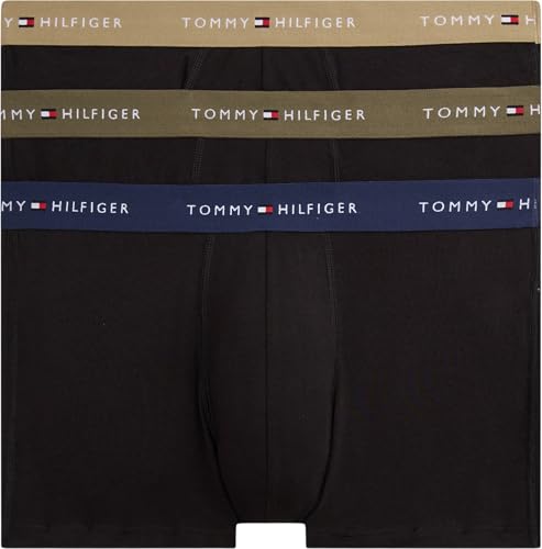 Tommy Hilfiger Herren 3er Pack Boxershorts Trunks aus Baumwolle mit Stretch, Mehrfarbig (Arm Grn/WDG Blu/Ptch Blu), XL