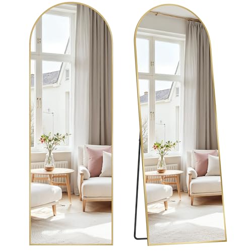 SONGMICS Ganzkörperspiegel, 160 x 50 cm, gewölbter Standspiegel, Rahmen aus Aluminiumlegierung, Hartglas, für Schlafzimmer, Wohnzimmer, Garderobe, blassgold LFM031A01