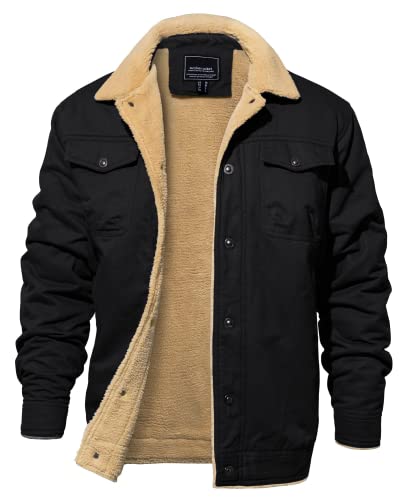 EKLENTSON Herren Winterjacke Cargo Bomberjacke Warme Jacke Winter Arbeitsjacke Taktisch Übergangsjacke Baumwolle Cargojacke, Schwarz XL
