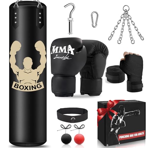 YORWHIN Boxsack Hängend für Erwachsene, 120cm Schwerer Boxsack, Boxtraining Ausrüstung mit Ungefüllten Boxing Bag, Reflex Ball, Boxhandschuhe, Boxbandagen, Boxset für MMA Karate Kickboxen Muay Thai