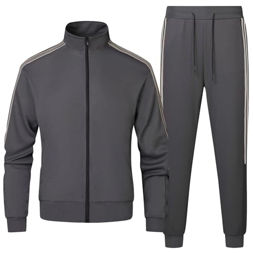 Clufar Trainingsanzug Herren mit Reißverschluss Jogginganzug Herren Set Freizeitanzug Männer Grau Langarm Tracksuit Teenager Sportswear für Running Basketball,XL Grey