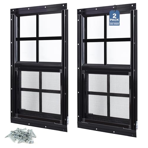 Melkus 2 Stück Schuppenfenster, 30,5 x 45,7 cm, bündig montiert, Haushaltsfenster mit gehärtetem Glas und Fliegengitter, Schiebefenster für Hühnerstall, Schuppen, Garage, Spielhaus, Scheune