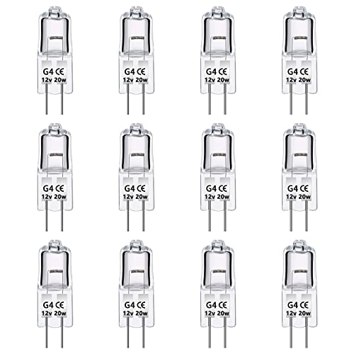 Caldarax 12 Stück G4 20W Halogenglühbirne 12V, Dimmbar 2700K Warmweiß, 280LM, 2 Pin Halogen Stiftsockellampe, G4 Halogenlampen 20 Watt, für Kronleuchter, Dunstabzugshauben, Schrankbeleuchtung
