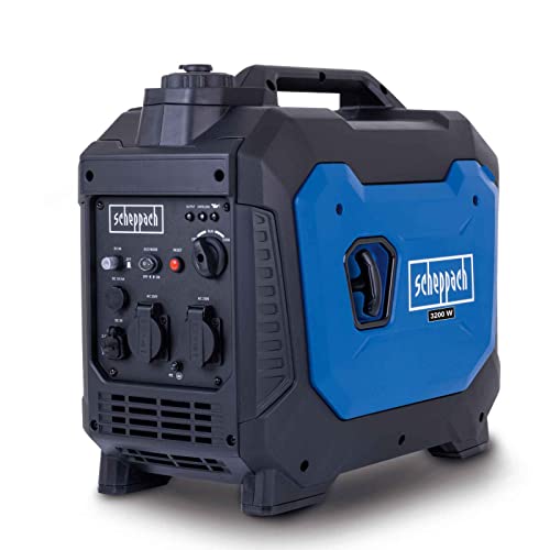Scheppach Inverter Benzin Stromerzeuger SG3500i Stromgenerator Notstromaggregat | mit Invertertechnik für sensibler Elektronik | 3500W | Steckdosen 2x230V / 2xUSB Typ A / 1x12V DC | 66 dB Lautstärke