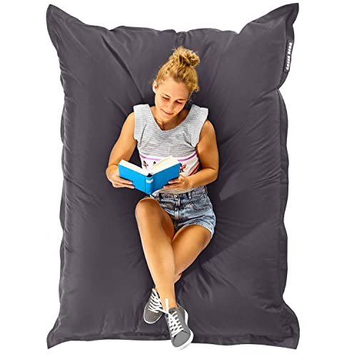 Green Bean Sitzsack XXL 140x180cm 380 Liter Kinder & Erwachsene Bean Bag EPS Perlen Füllung Riesensitzsack Groß Draußen Outdoor Liegekissen Waschbar Wetterfest Lounge Sitzkissen Bodenkissen Grau