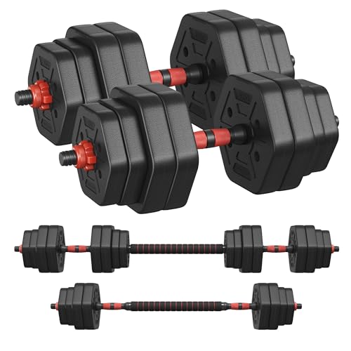 SONGMICS Hantelset, Hanteln mit Verbindungsstange, Hexagon, Kurzhantelset, 30 kg, für Workout, Fitnesstraining, Gewichtheben für Zuhause, Fitnessstudio, tintenschwarz SYL300B01