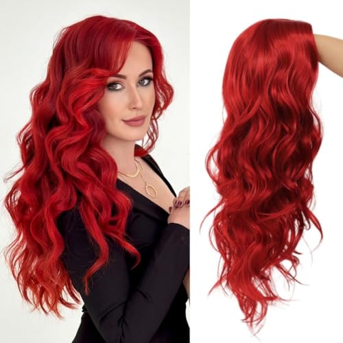 Salaibs Lange Rote Lockige Wellige Perücken für Damen Natürliche Synthetische Welle Haar Perücken für Cosplay Halloween Party Gebrauch